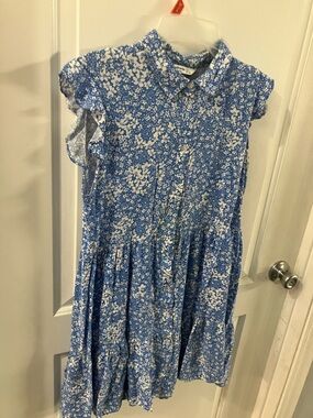 stradivarius Blue and White Floral Button-Front Kids Dress